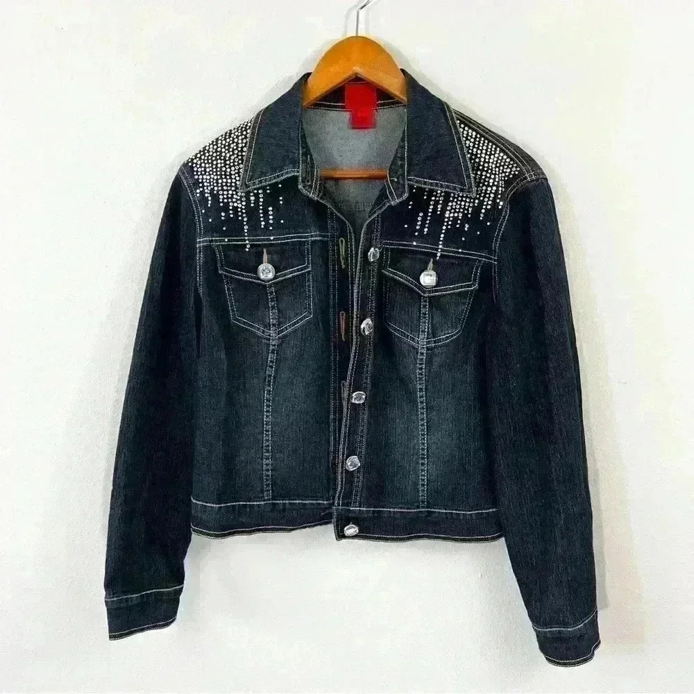 V Cristina Jean jacket with rhinestone detail
